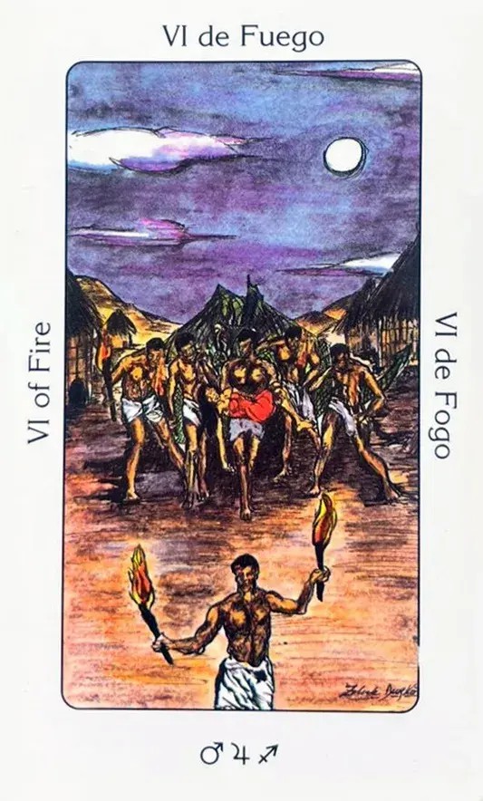Seis homens cansados voltam a aldeia. Depois da sequencia anterior, eles resgataram uma mulher librando-a do apetite voraz e intuitivo da besta. Cda um deles segura uma tocha cujo fogo parecia brilhar muito mais como prova da vitoria obtida. Eles arrastam numa rede o corpo do temido animal.