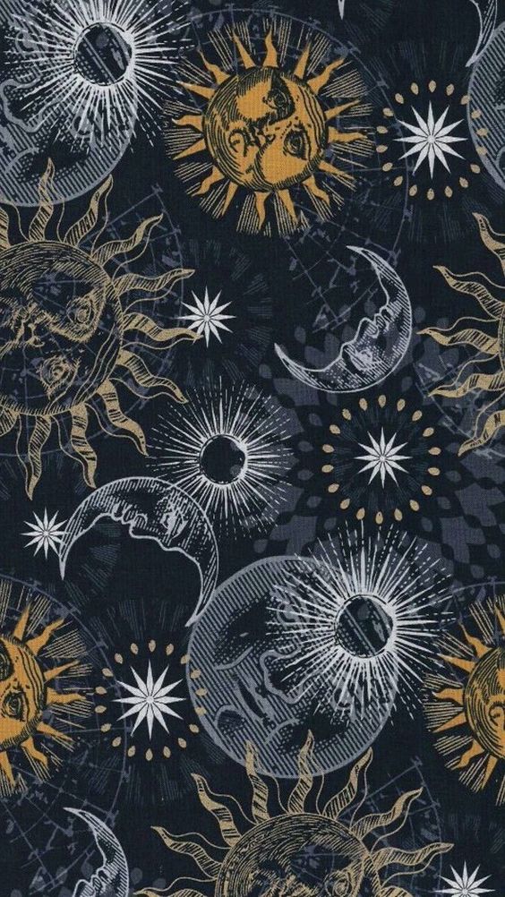 Sol-lua-estrelas-signos-horoscopo-desenhados-em-um-fundo-preto