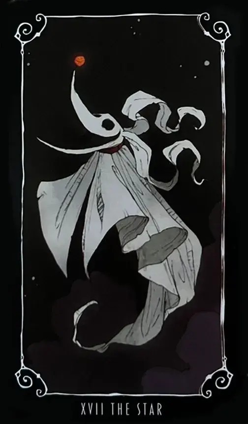 o personagem zero do estranho mundo de jack que representa um cachorro fantasma de pano branco com uma luz na ponta do nariz