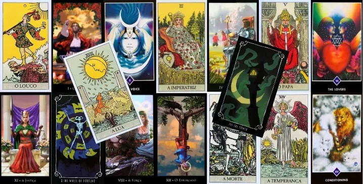 Varias cartas dos arcanos maiores do tarot