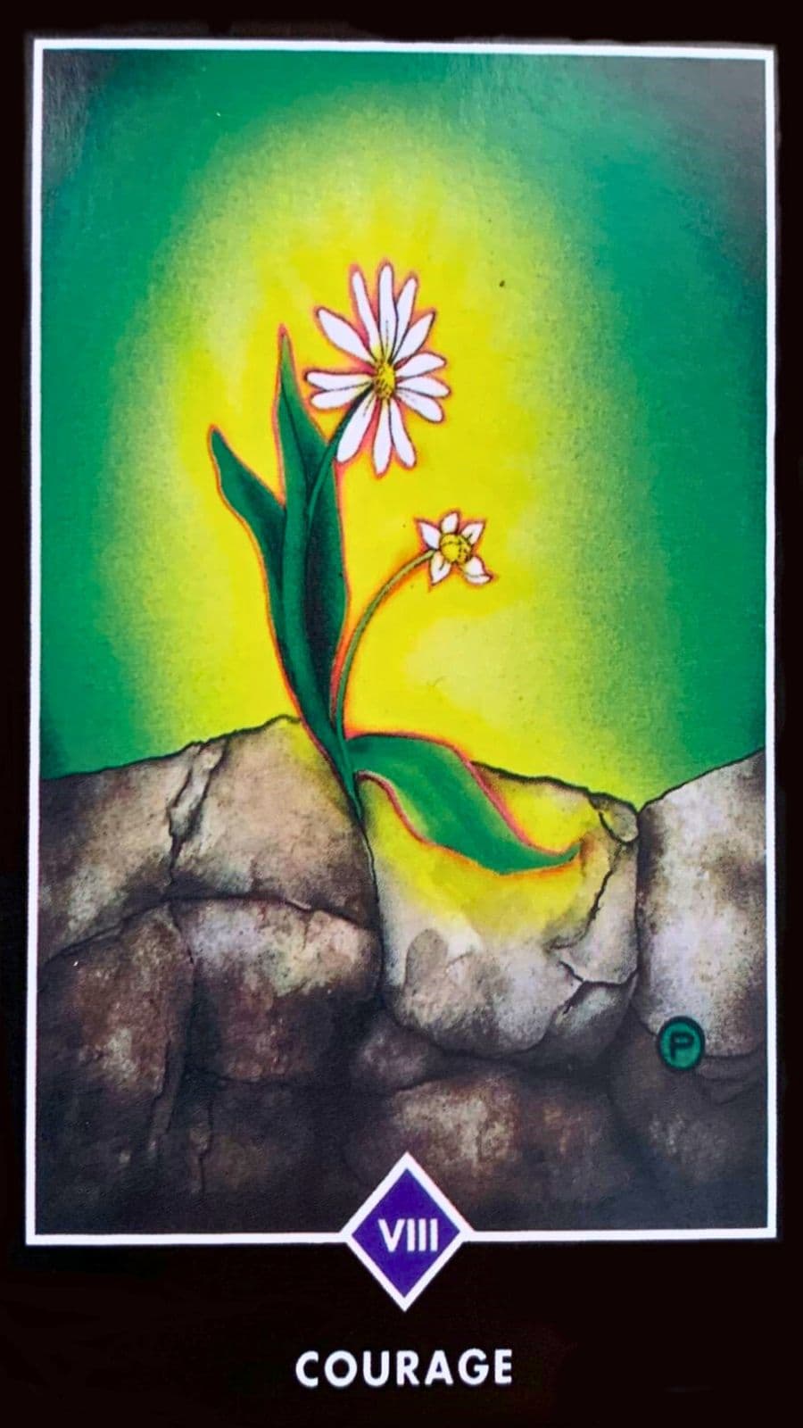 uma pequena flor silvestre que desafia as adversidades das rochas e pedras em seu caminho para emergir em plena luz do dia. Essa flor � envolta por uma aura brilhante de luz dourada, exibindo a majestade de seu pequeno ser