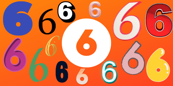 Um fundo laranja com um monte de numeros 6 diferentes