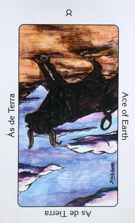 a Carta Orix� �s de Terra com a imagem de um touro com um c�u azul e nuvens e um ch�o de terra.