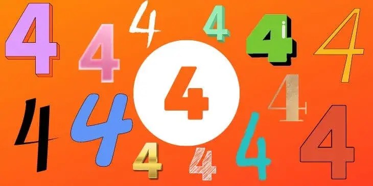 Varios formatos e cores do numero 4 em um fundo laranja